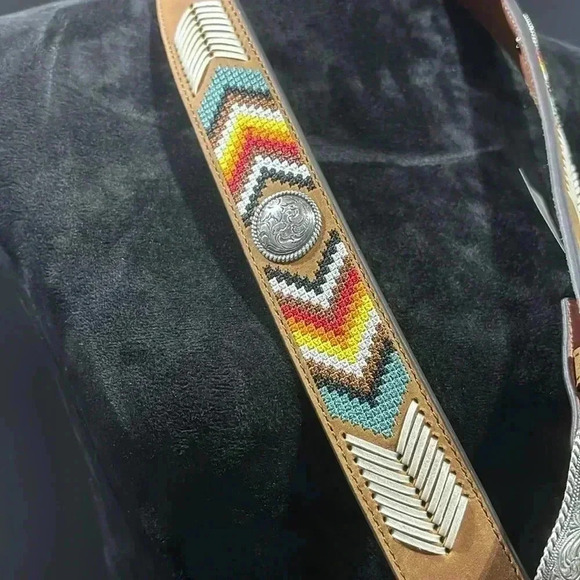 Nocona Genuine Leather,removable silver embossed buckle,Conchos,Aztec embroidery - Picture 2 of 12